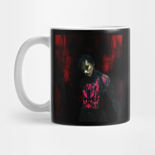 Beautiful girl. Dark sci-fi, fantasy. So cool. Red and pink. Slightly brighter. Mug